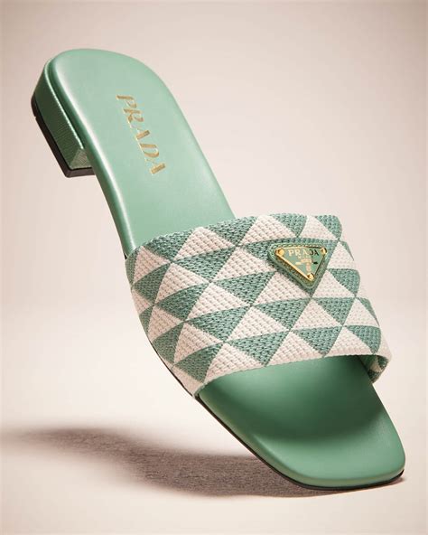 prada triangle jacquard flat sandals|Prada Triangle Jacquard Slide Sandal (Women) .